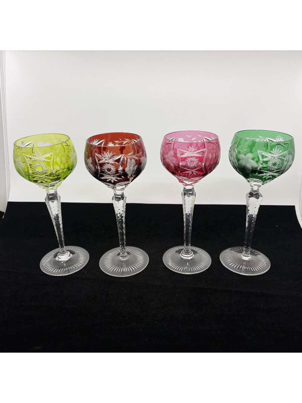Vintage Ajka Marsala Multicolor Tall Hock Wine Glasses Set of 4 Crystal 8"